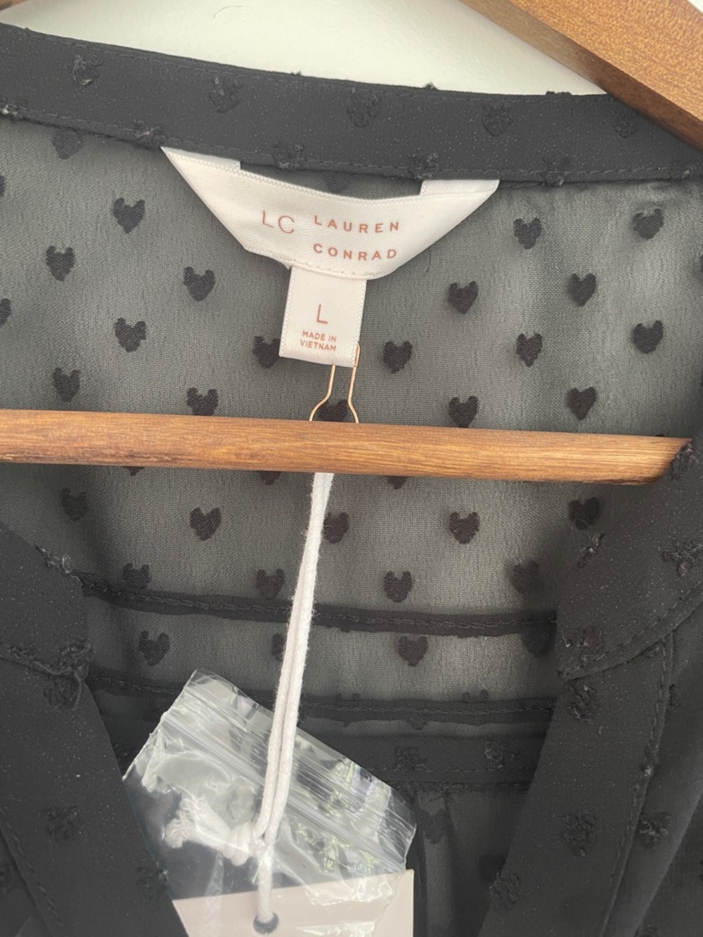 LC Lauren Conrad Black Sheer Heart Dot Blouse - Picture 2 of 5